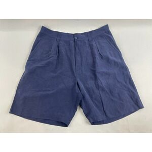 Maxwell & Co. Shorts Men's Size 34 Navy Blue Flat Front Silk Linen Blend Pockets
